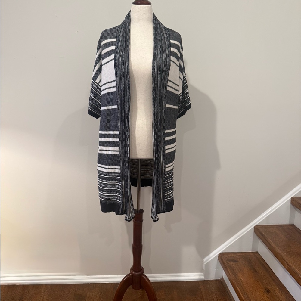 Vince 100% Cotton Striped Open Front Cardigan | Draped Longline Sweater M